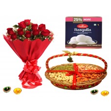 Red Rose with Dry Fruits & Sweets Combo