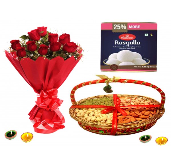 Red Rose with Dry Fruits & Sweets Combo