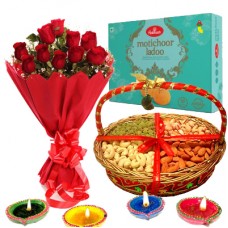 Diwali Combo ( Red Roses, Dryfruits, Motichoor Laddoo)