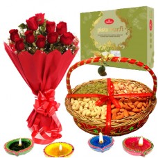 Diwali Combo ( Red Roses, Dryfruits, Pista Barfi )