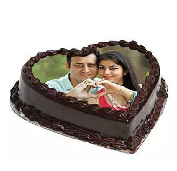  Chocolate Photo Cake With Heart Shape 