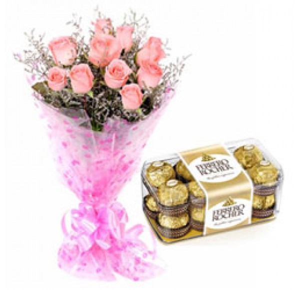 Joyous Celebration Combo of Ferrero Roacher and Pink Roses