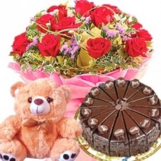 Flower and Cake and Teddy Bear Combo