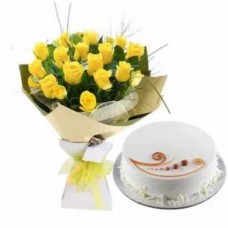 Yellow Roses with Cake