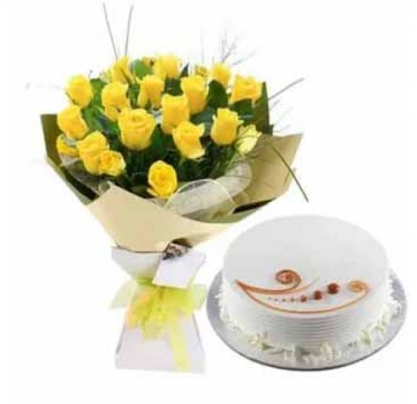 Yellow Roses with Cake