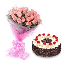 Hot Pink Roses with Black Forest Cake