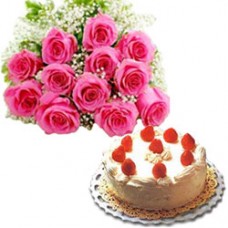 Charming 12 Pink Roses Bunch with Butter Scotch Cake