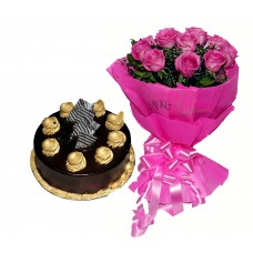 Chocolate Cake With pink Roses 